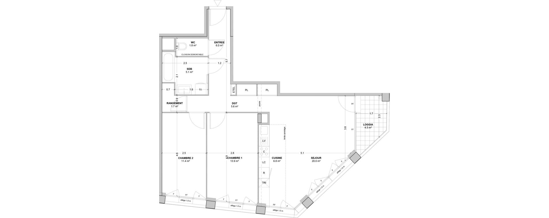 Appartement T3 de 72,30 m2 &agrave; Nanterre Les groues