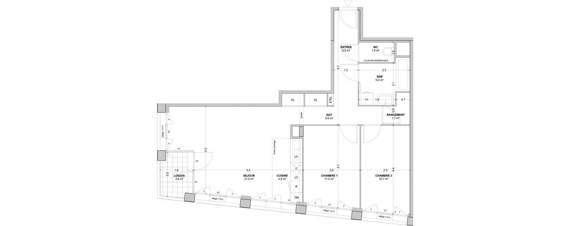 Appartement T3 de 68,90 m2 &agrave; Nanterre Les groues