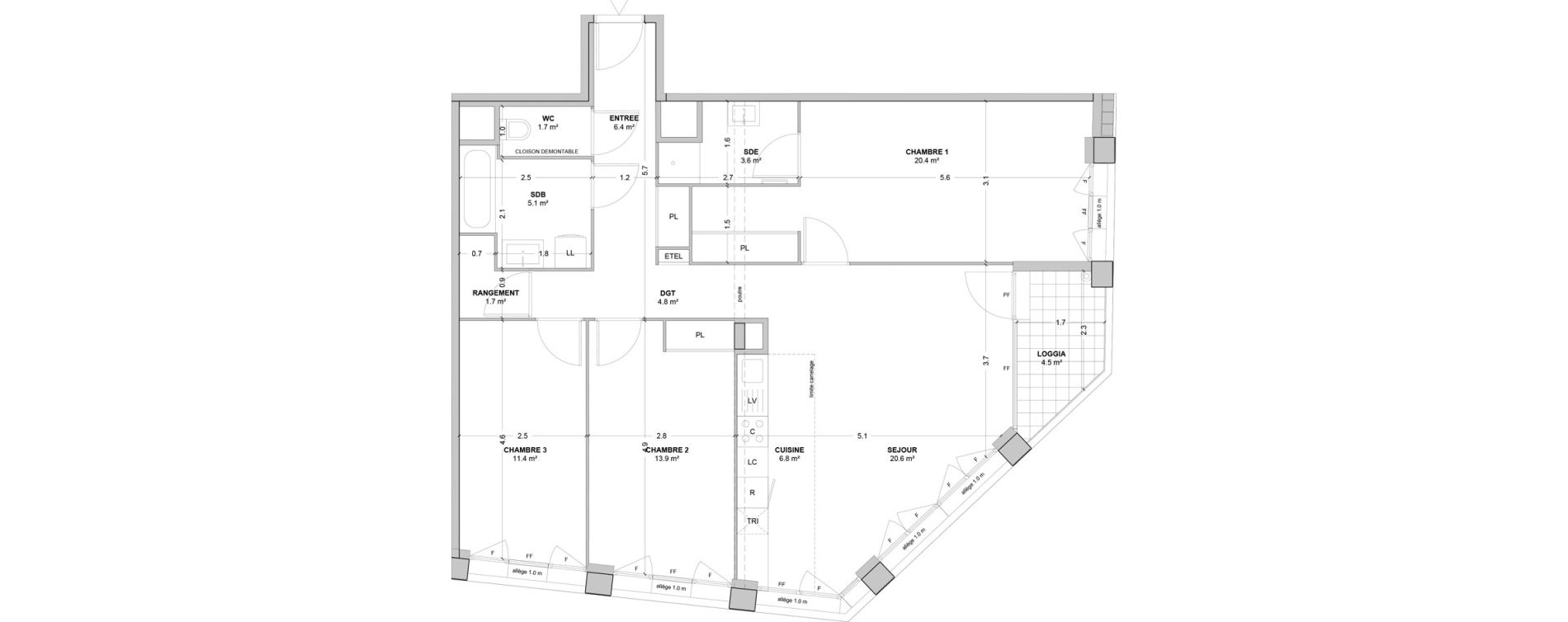 Appartement T4 de 96,40 m2 &agrave; Nanterre Les groues