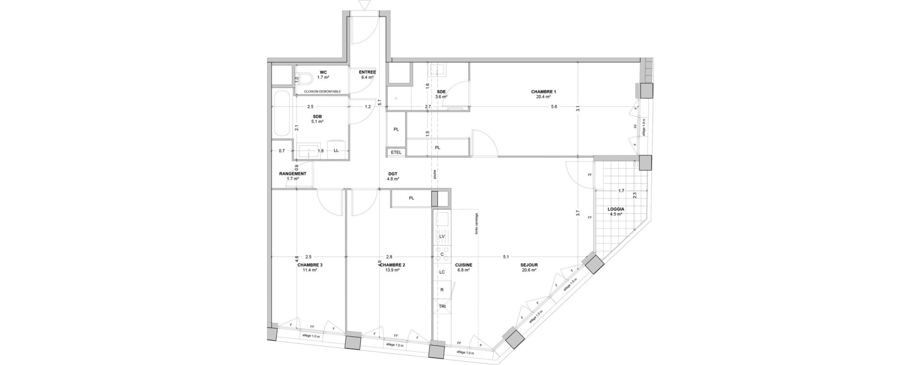 Appartement T4 de 96,40 m2 &agrave; Nanterre Les groues