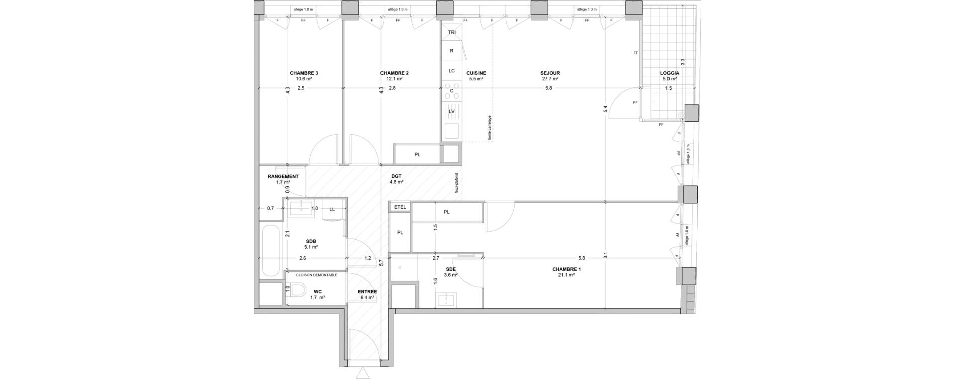 Appartement T4 de 100,30 m2 &agrave; Nanterre Les groues