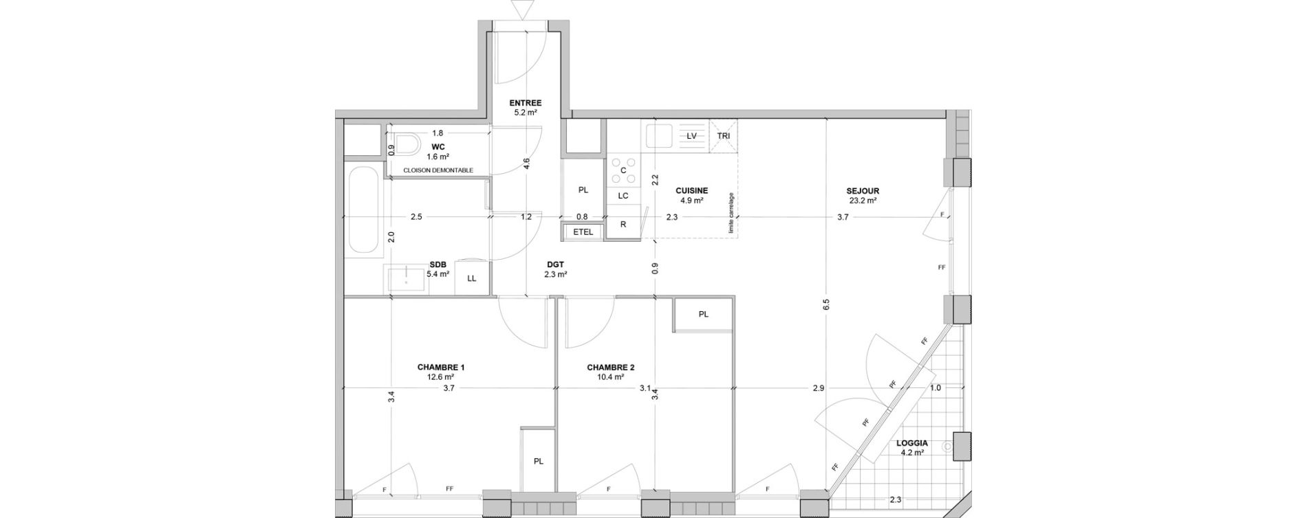 Appartement T3 de 65,60 m2 &agrave; Nanterre Les groues