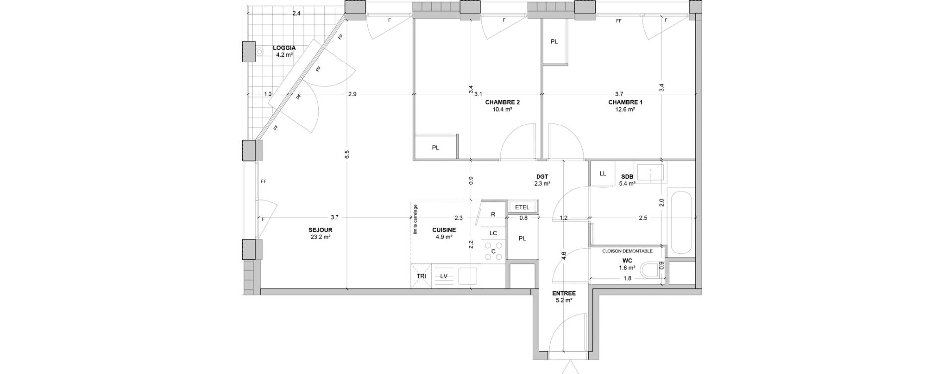 Appartement T3 de 65,60 m2 &agrave; Nanterre Les groues