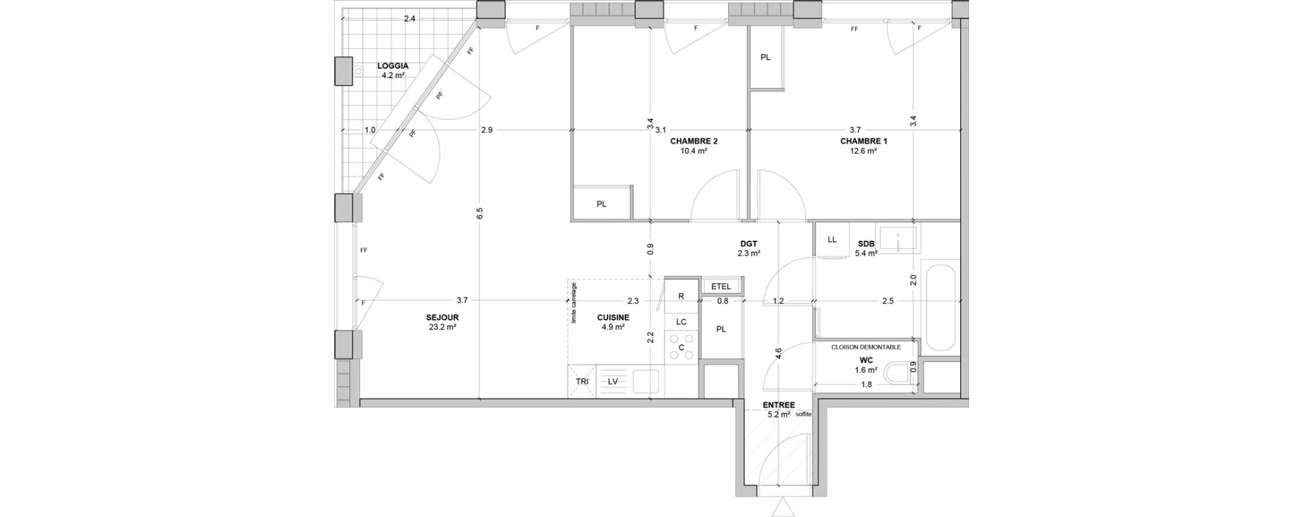 Appartement T3 de 65,60 m2 &agrave; Nanterre Les groues