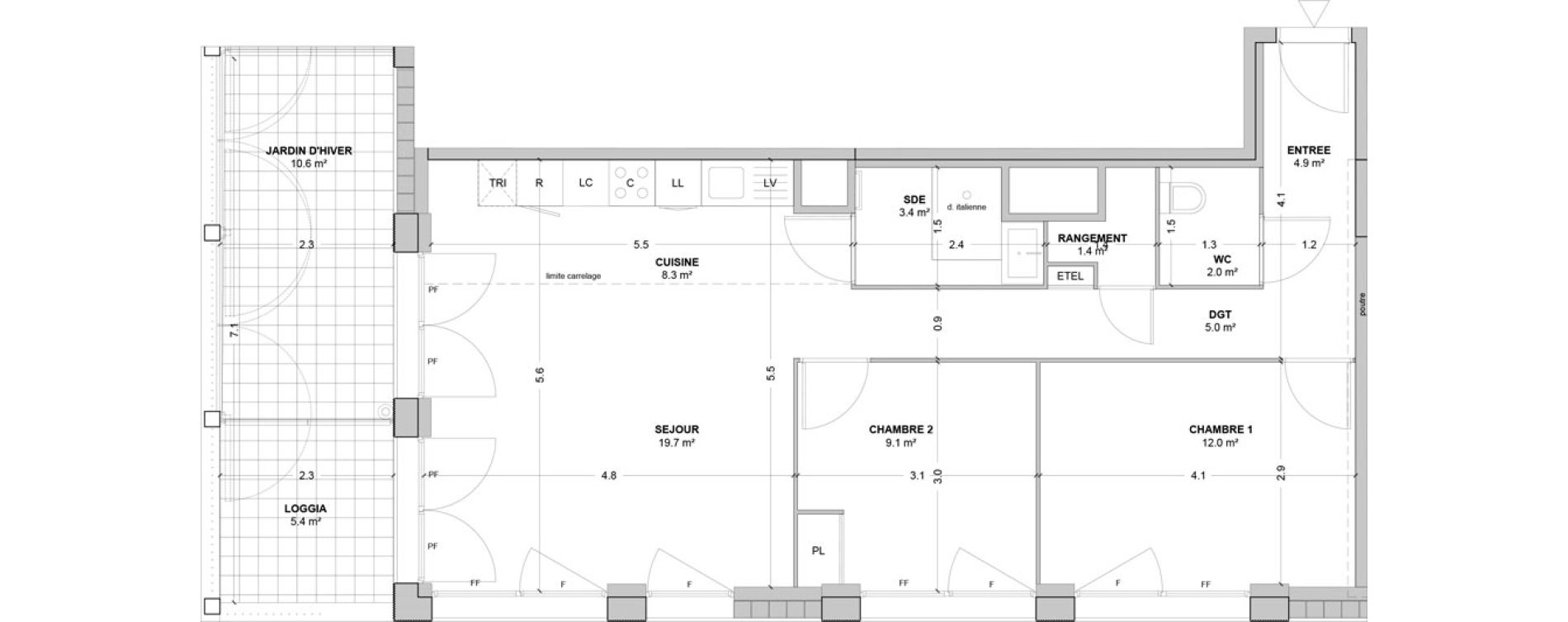 Appartement T3 de 65,80 m2 &agrave; Nanterre Les groues