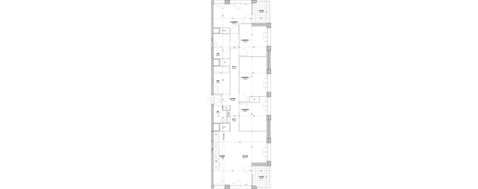 Appartement T5 de 94,40 m2 &agrave; Nanterre Les groues