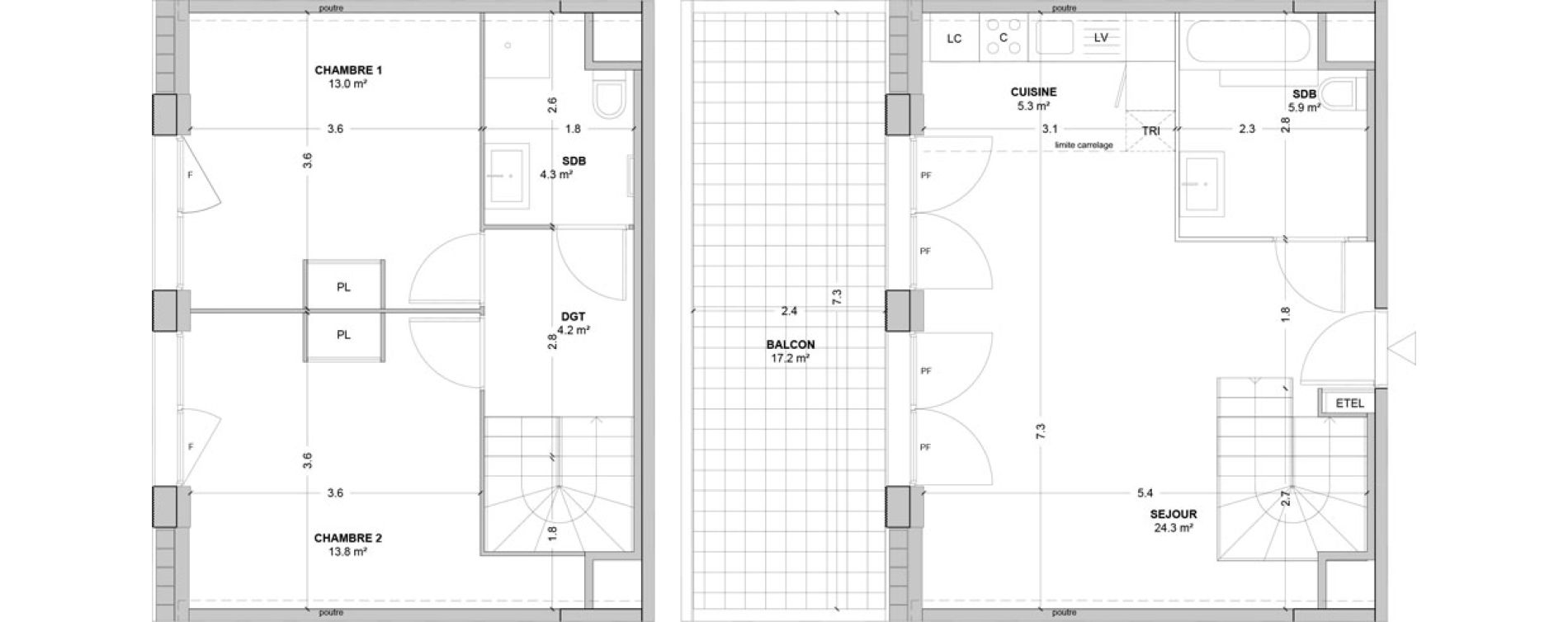 Duplex T3 de 70,80 m2 &agrave; Nanterre Les groues