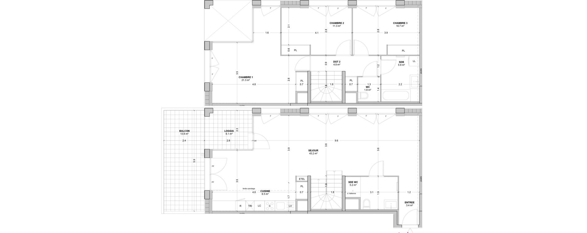 Duplex T4 de 114,10 m2 &agrave; Nanterre Les groues