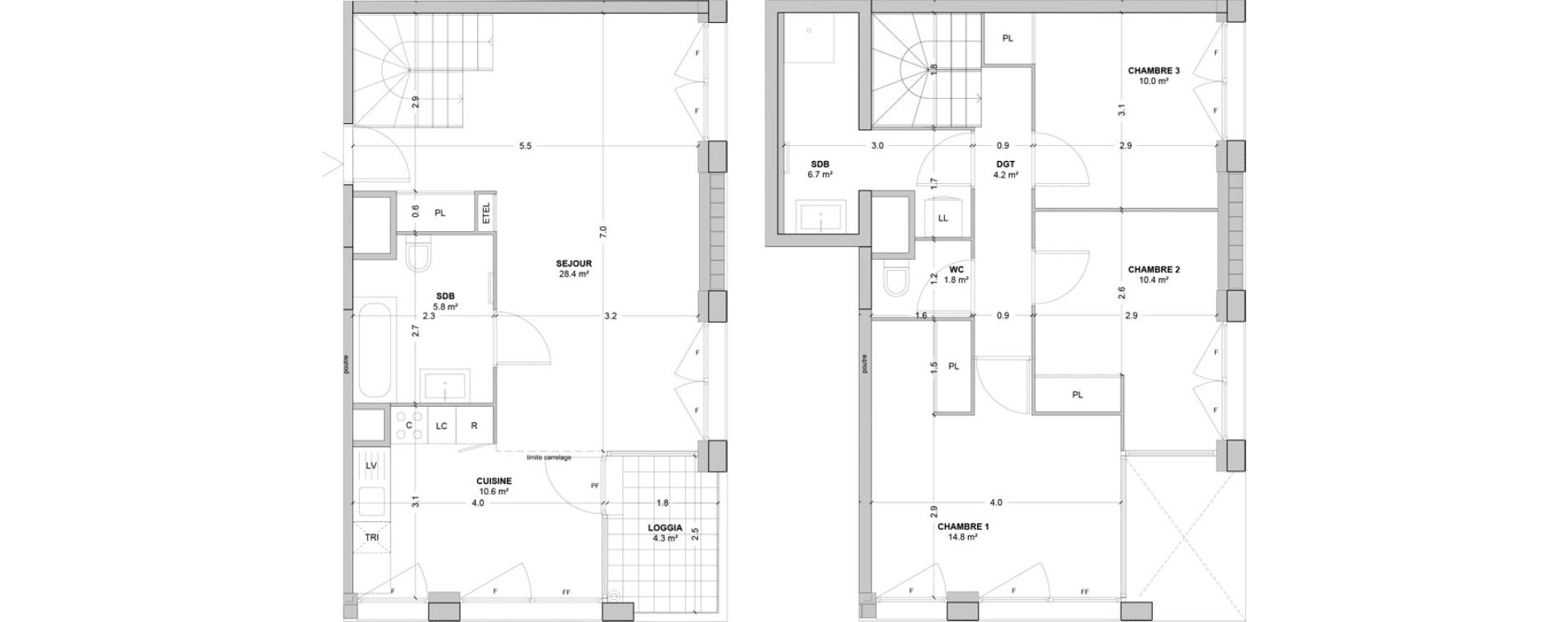 Duplex T4 de 92,70 m2 &agrave; Nanterre Les groues