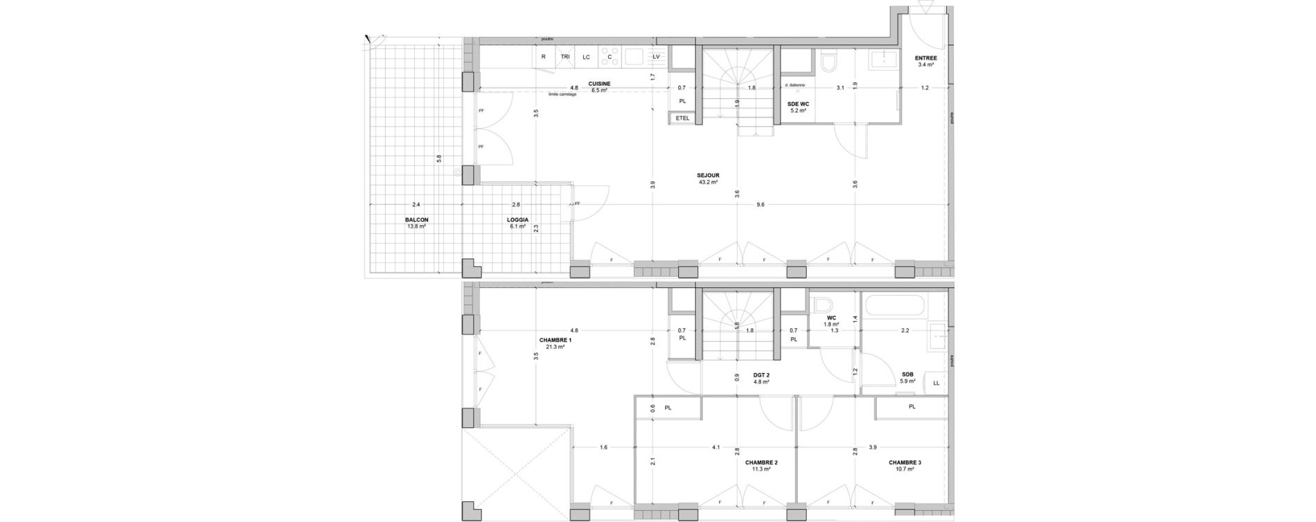 Duplex T4 de 114,10 m2 &agrave; Nanterre Les groues