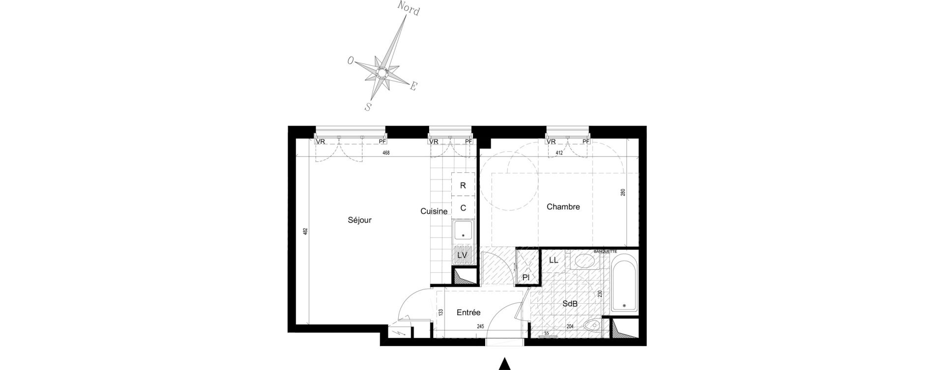Appartement T2 de 42,87 m2 &agrave; Puteaux Jaur&egrave;s