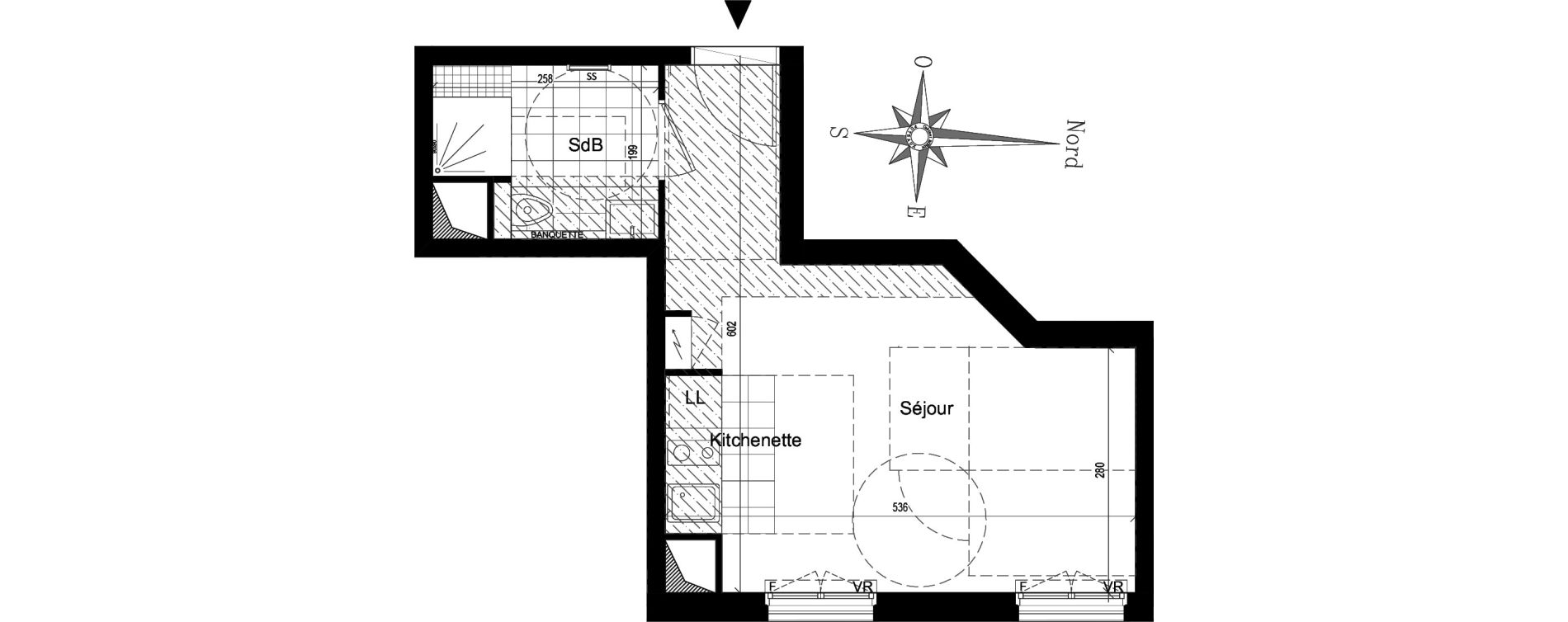 Appartement T1 de 25,24 m2 &agrave; Puteaux Jaur&egrave;s