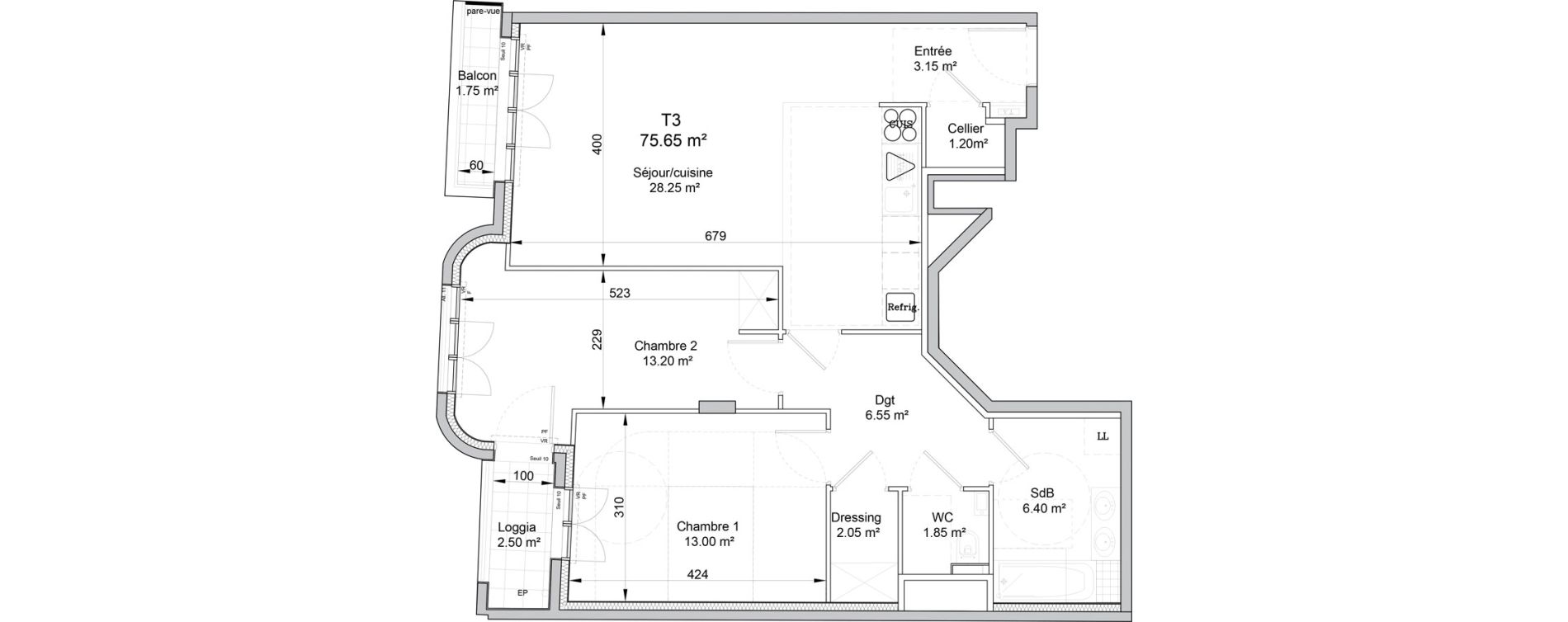 Appartement T3 de 75,65 m2 &agrave; Puteaux Wallace