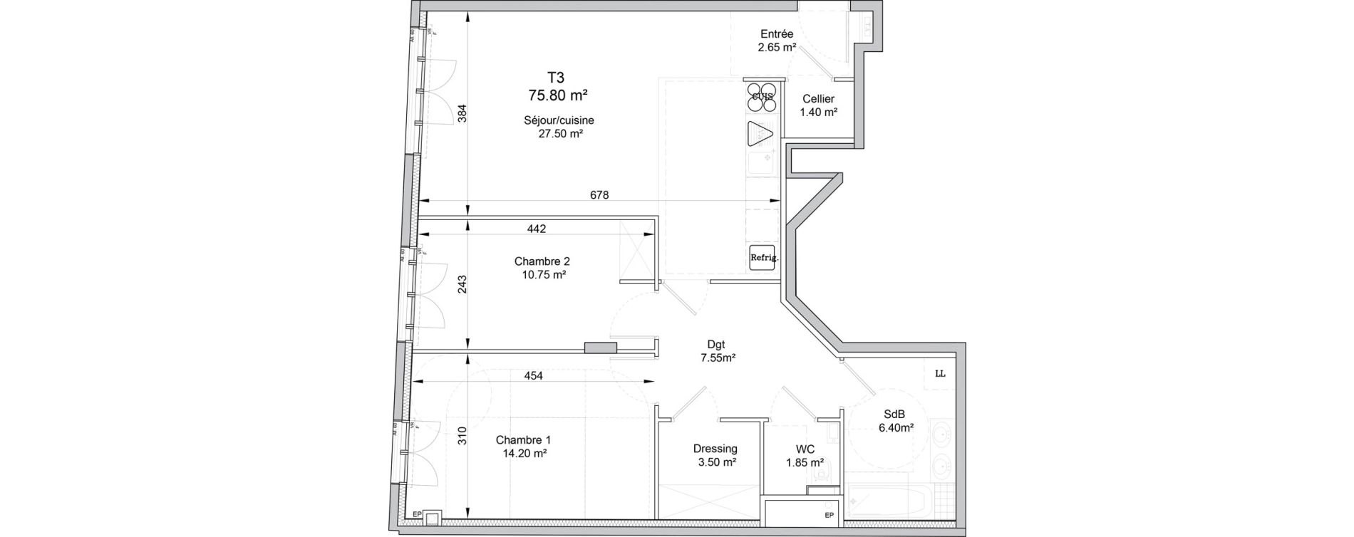 Appartement T3 de 75,80 m2 &agrave; Puteaux Wallace