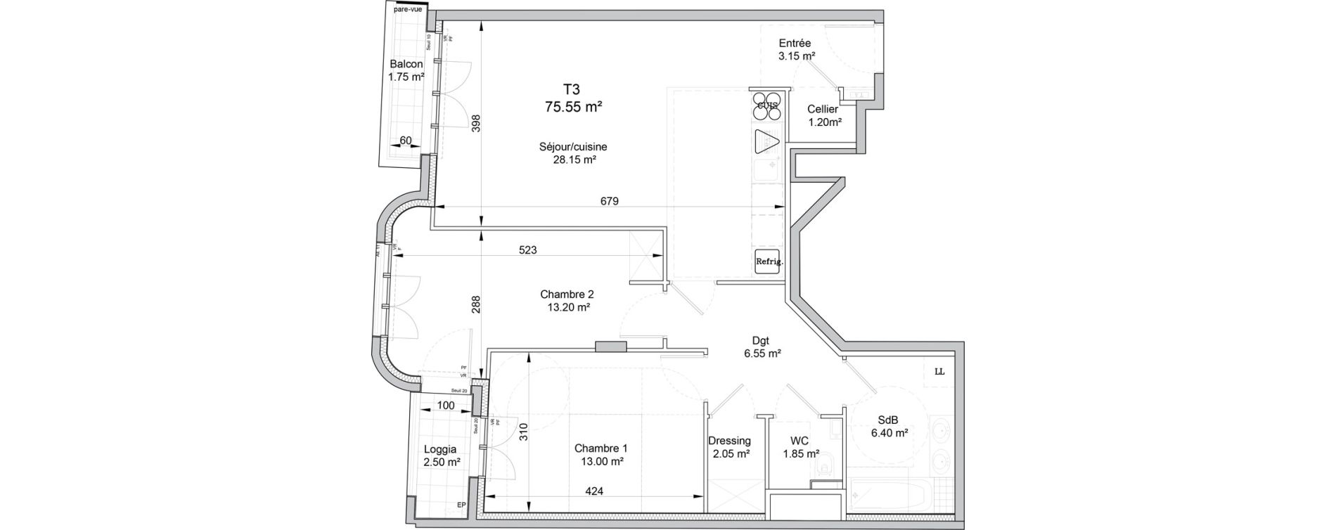 Appartement T3 de 75,60 m2 &agrave; Puteaux Wallace