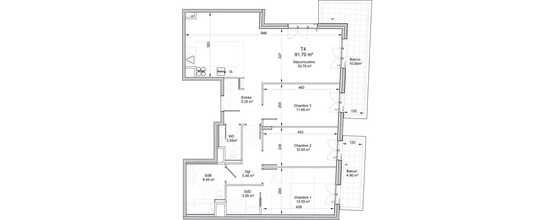Appartement T4 de 91,70 m2 &agrave; Puteaux Wallace