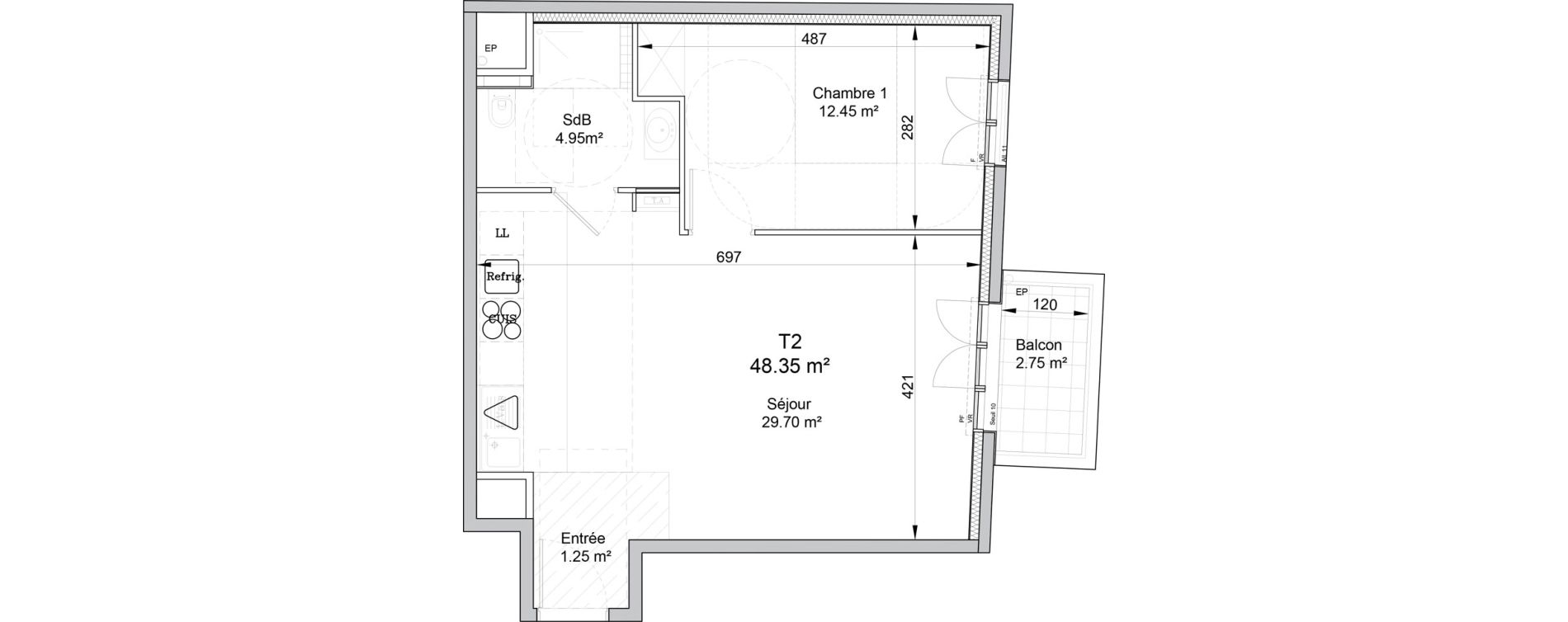 Appartement T2 de 48,35 m2 &agrave; Puteaux Wallace