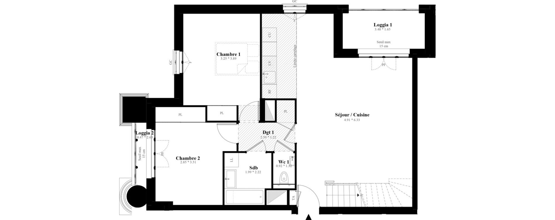 Duplex T5 de 123,75 m2 &agrave; Puteaux Les bergeres