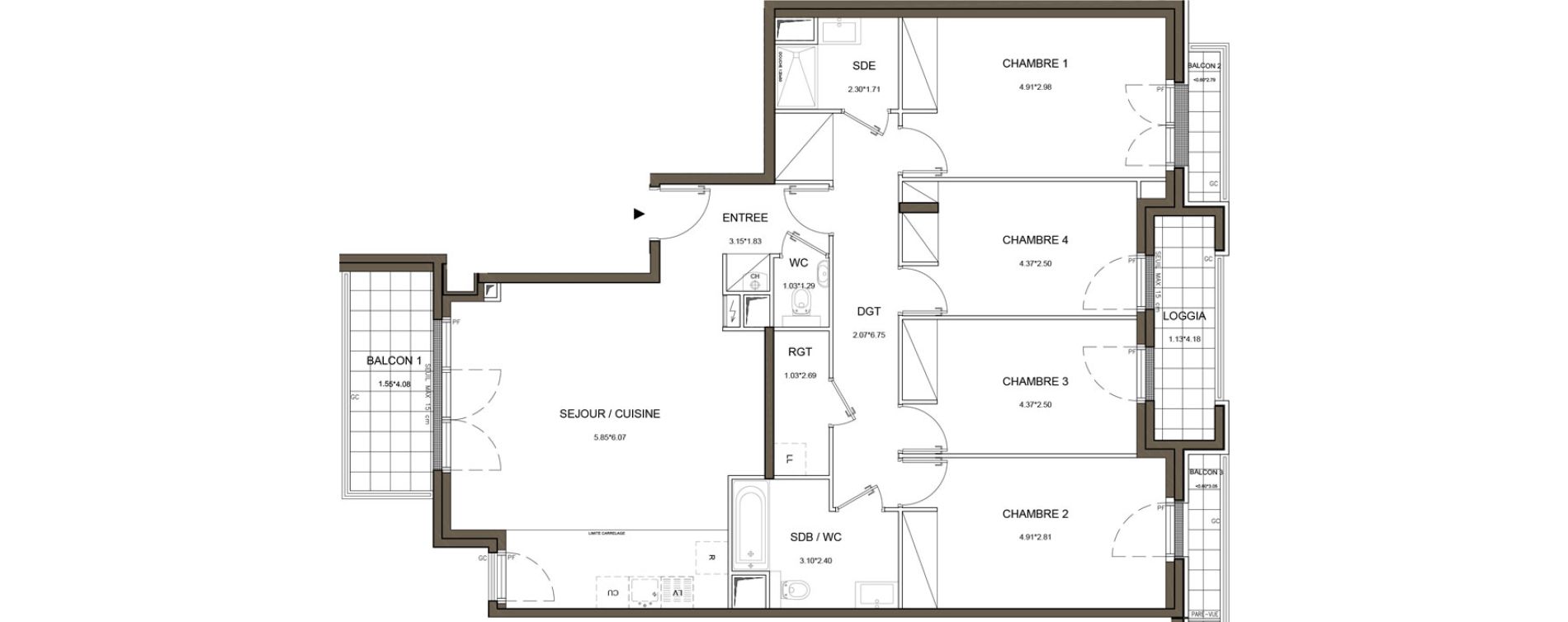 Appartement T5 de 109,31 m2 &agrave; Puteaux Wallace