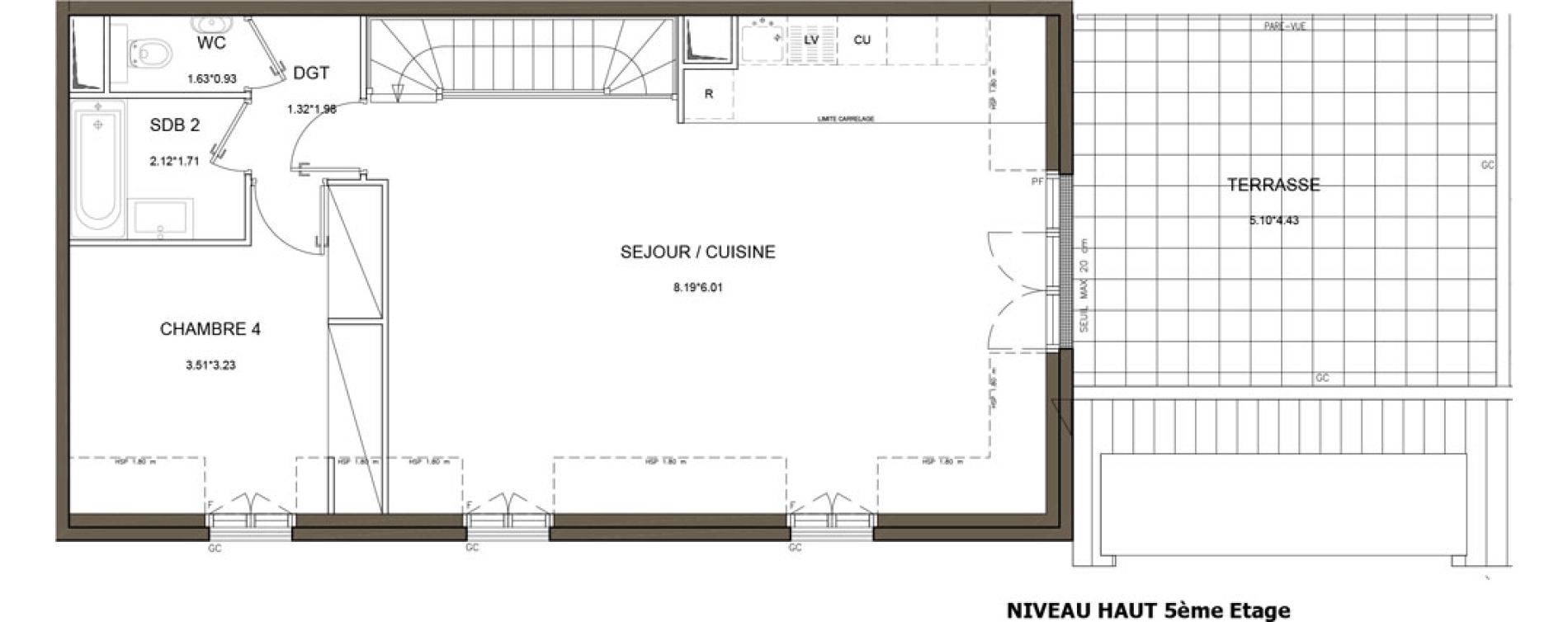 Duplex T5 de 122,54 m2 &agrave; Puteaux Wallace