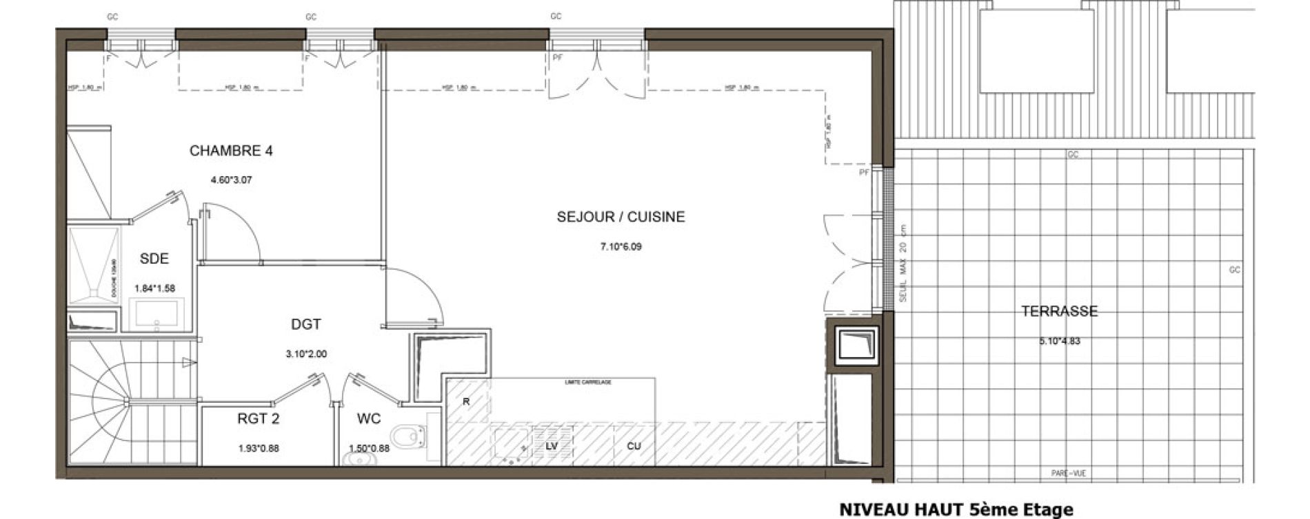 Duplex T5 de 119,41 m2 &agrave; Puteaux Wallace