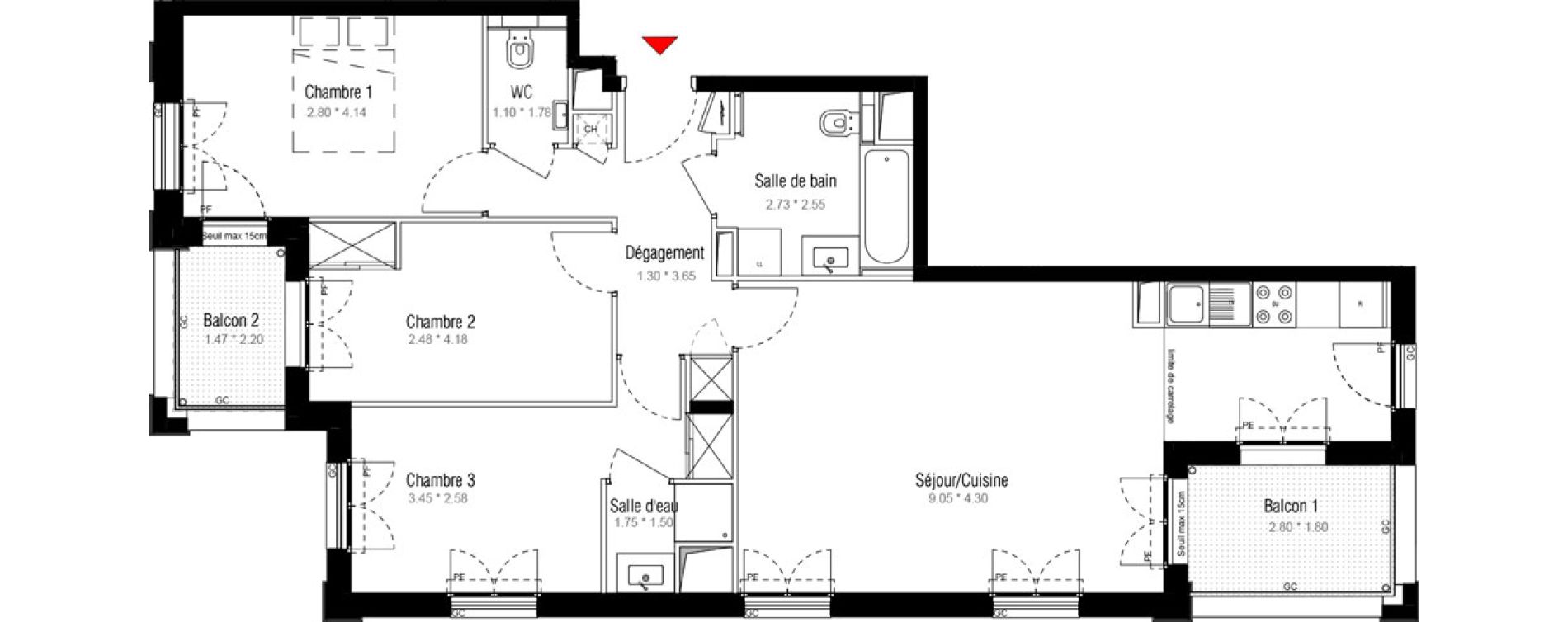 Appartement T4 de 82,86 m2 &agrave; Puteaux Jaur&egrave;s