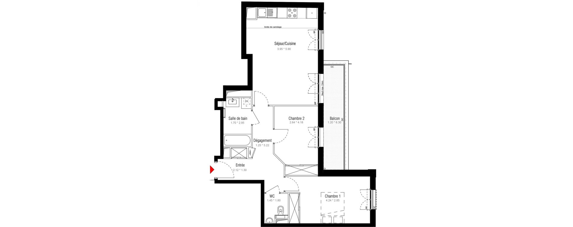 Appartement T3 de 66,68 m2 &agrave; Puteaux Jaur&egrave;s