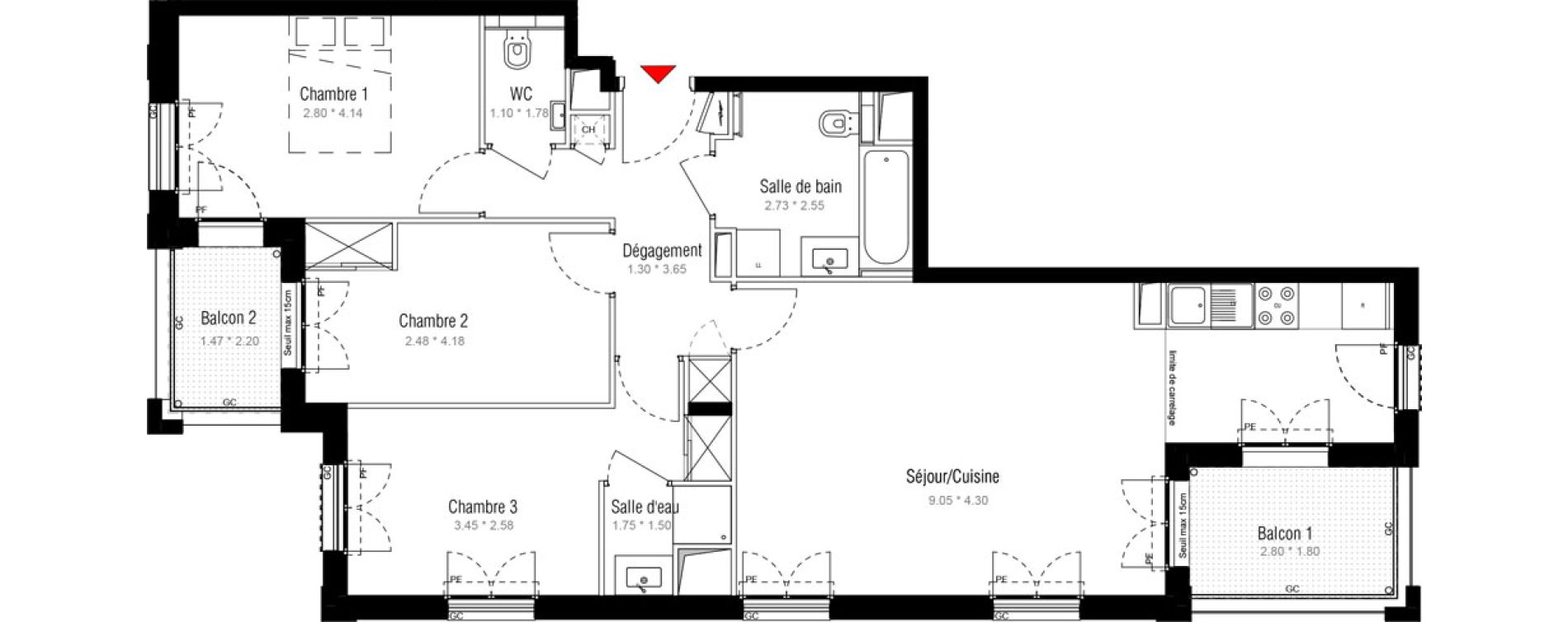 Appartement T4 de 82,86 m2 &agrave; Puteaux Jaur&egrave;s