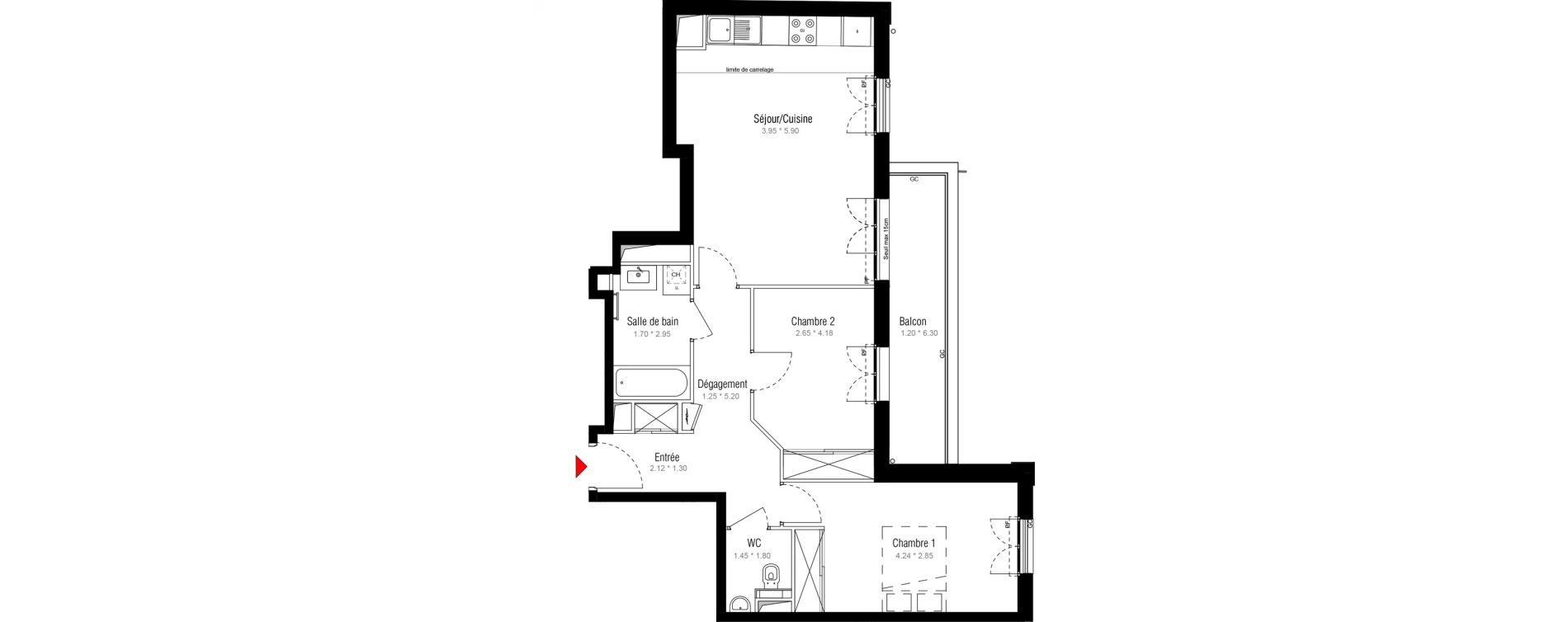 Appartement T3 de 66,68 m2 &agrave; Puteaux Jaur&egrave;s