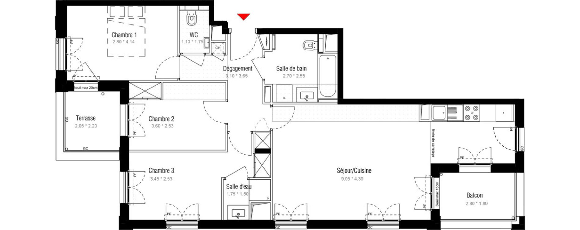 Appartement T4 de 81,27 m2 &agrave; Puteaux Jaur&egrave;s