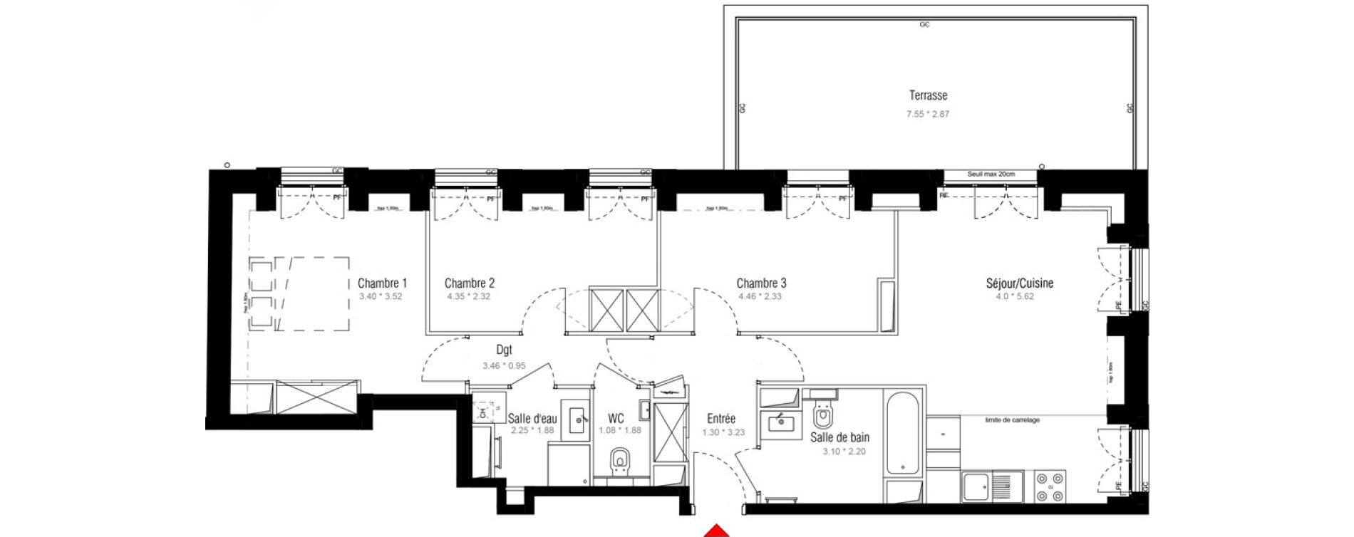 Appartement T4 de 82,38 m2 &agrave; Puteaux Jaur&egrave;s