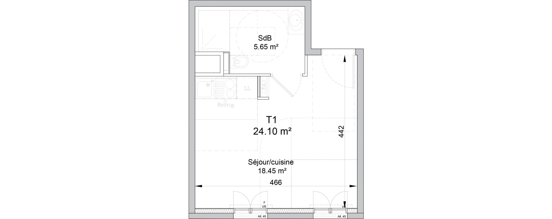 Appartement T1 de 24,10 m2 &agrave; Puteaux Wallace