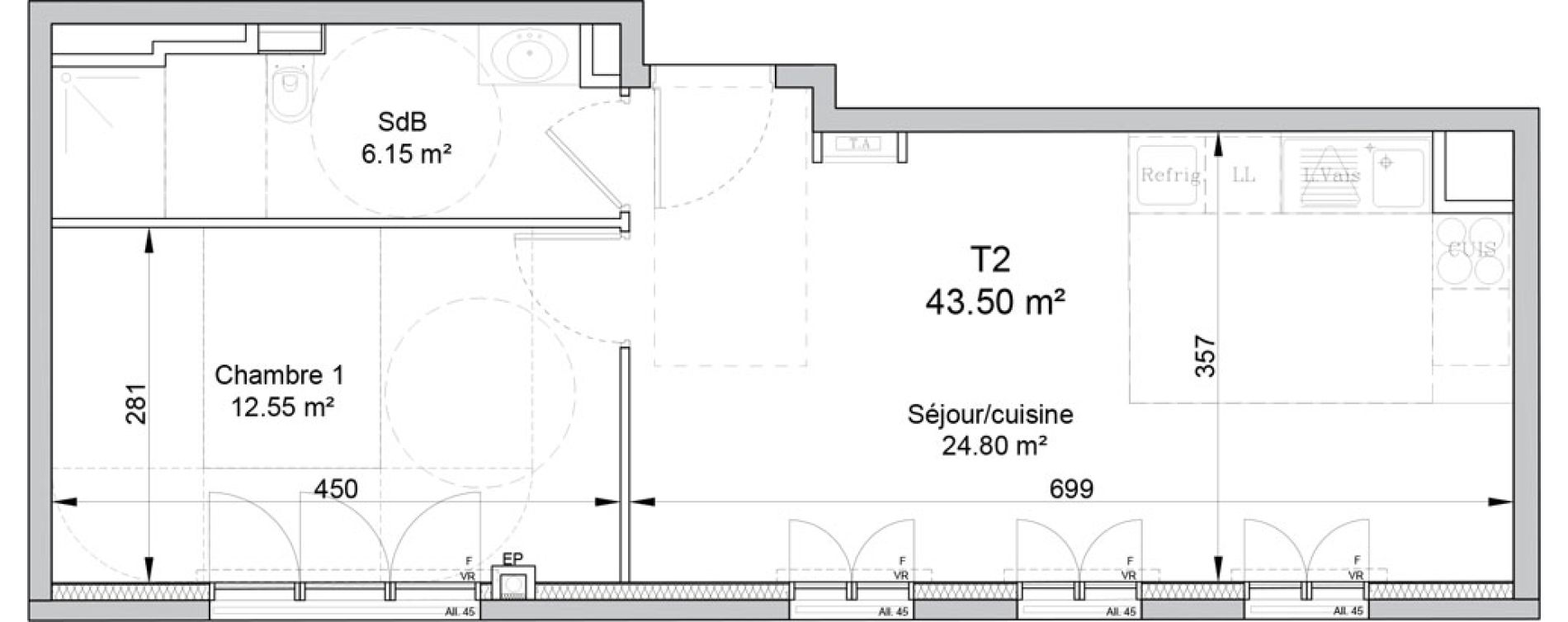 Appartement T2 de 43,50 m2 &agrave; Puteaux Wallace