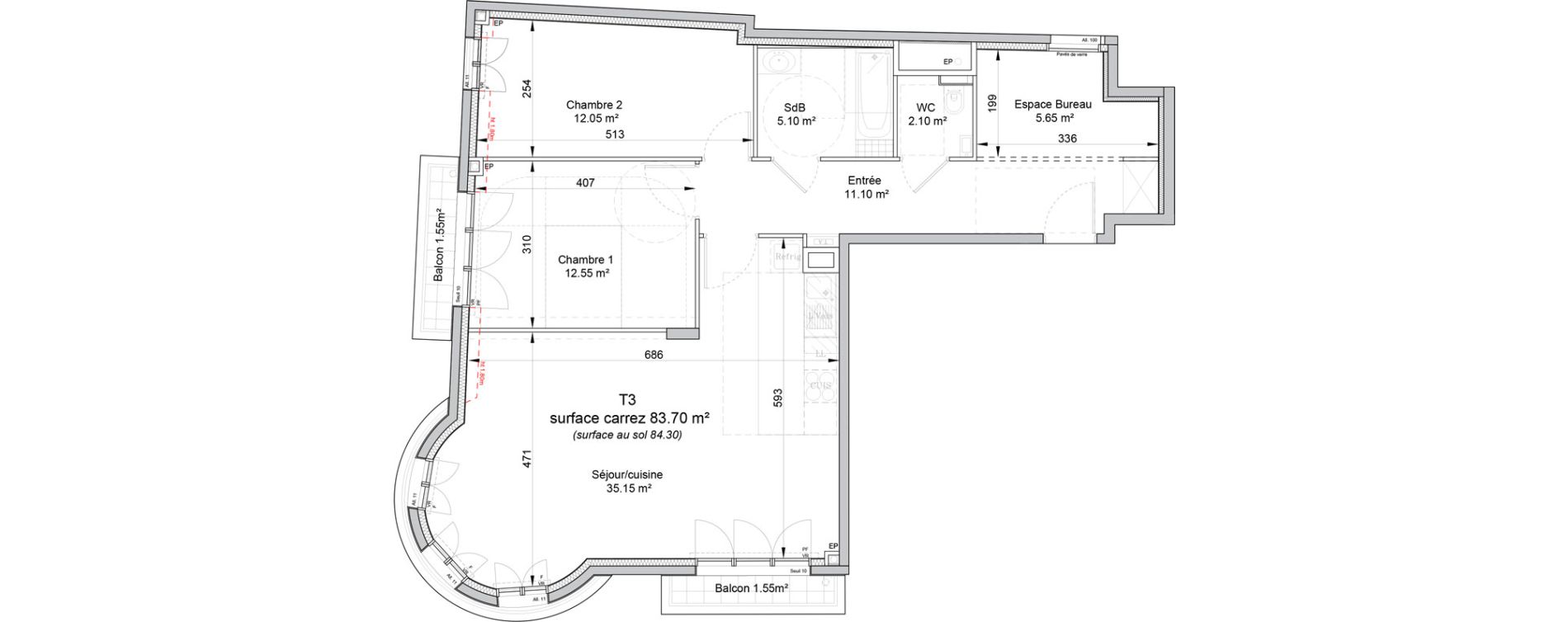 Appartement T3 de 83,70 m2 &agrave; Puteaux Wallace