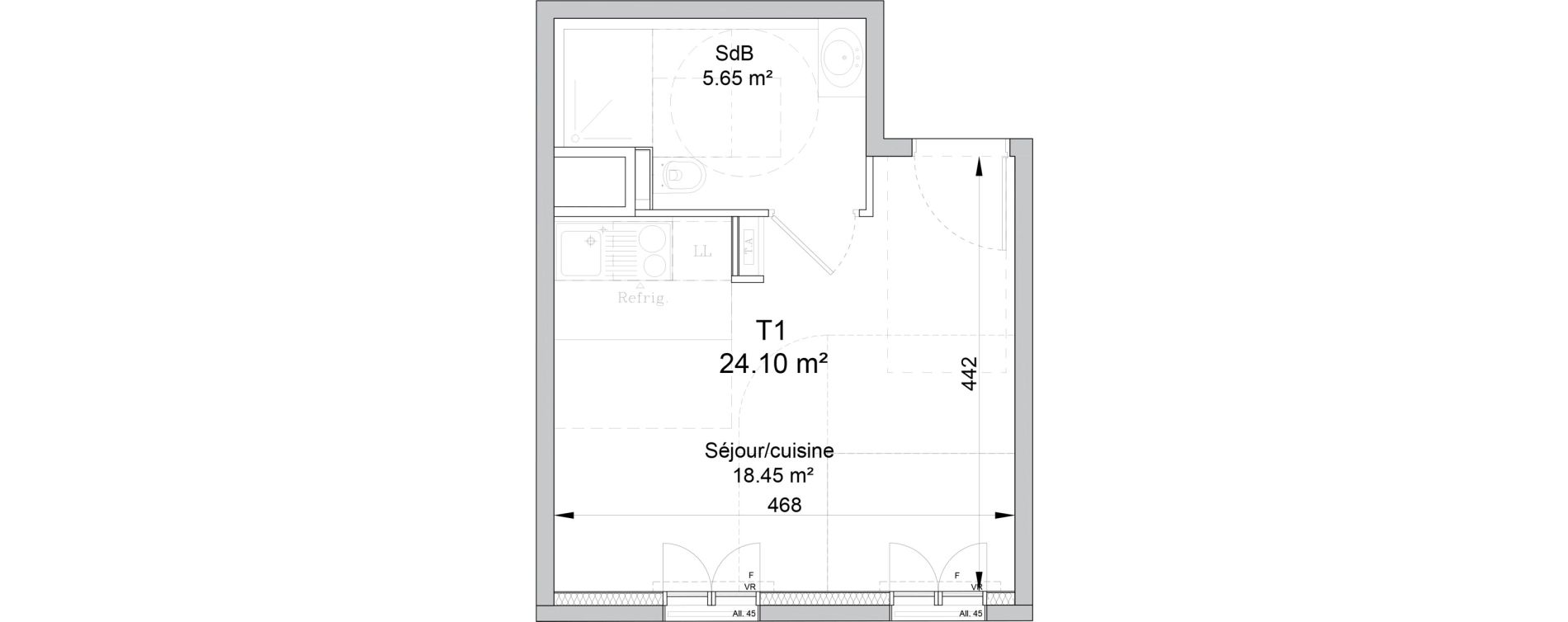 Appartement T1 de 24,10 m2 &agrave; Puteaux Wallace