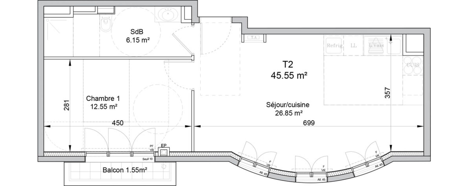 Appartement T2 de 45,55 m2 &agrave; Puteaux Wallace