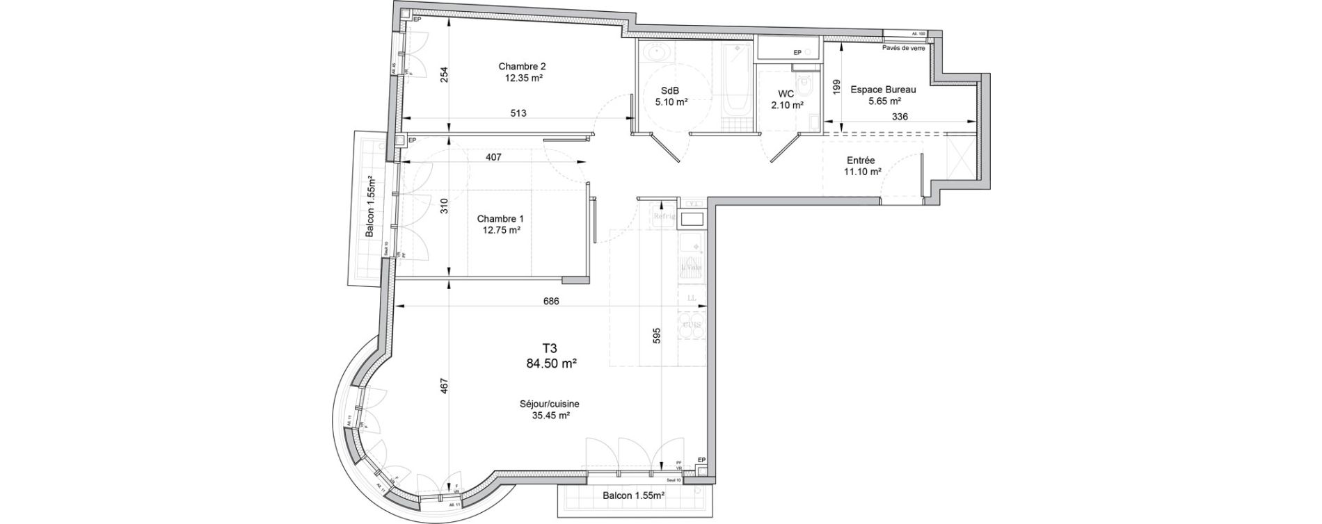 Appartement T3 de 84,50 m2 &agrave; Puteaux Wallace