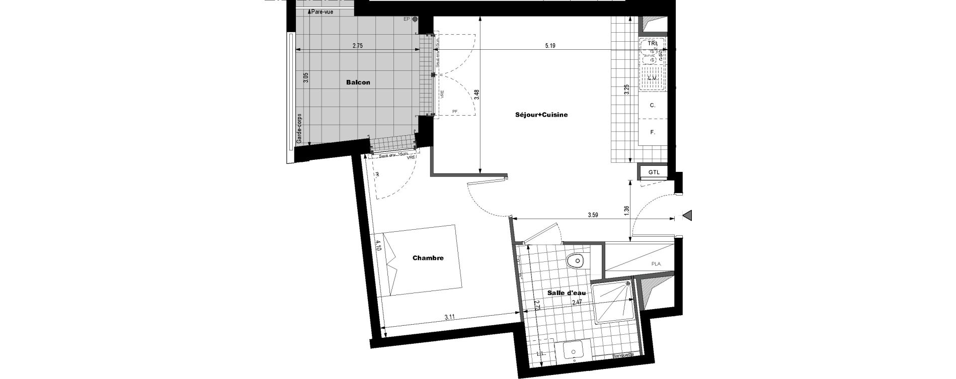 Appartement T2 de 41,60 m2 &agrave; Rueil-Malmaison L'arsenal