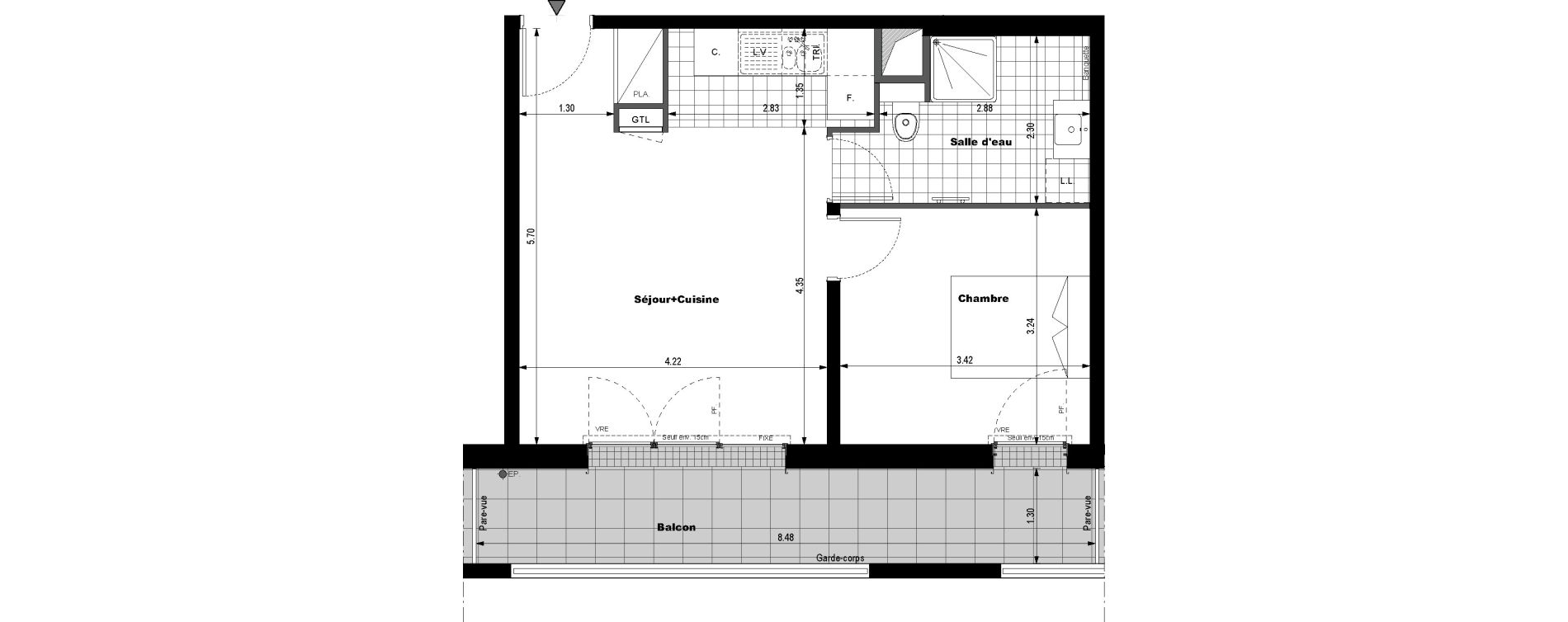 Appartement T2 de 42,43 m2 &agrave; Rueil-Malmaison L'arsenal