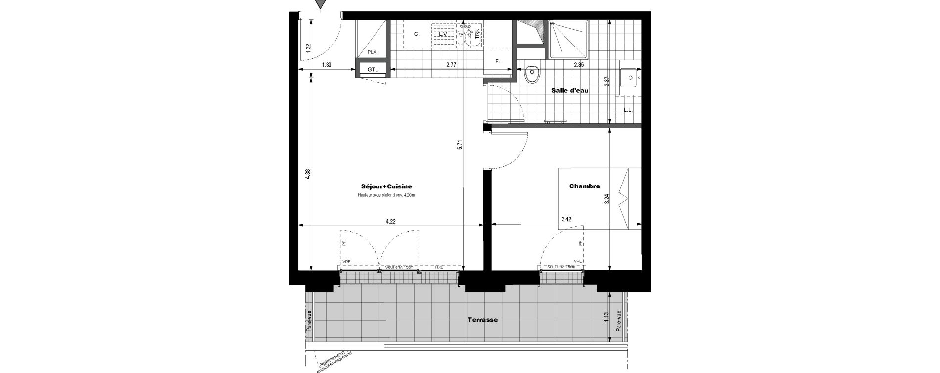 Appartement T2 de 42,43 m2 &agrave; Rueil-Malmaison L'arsenal
