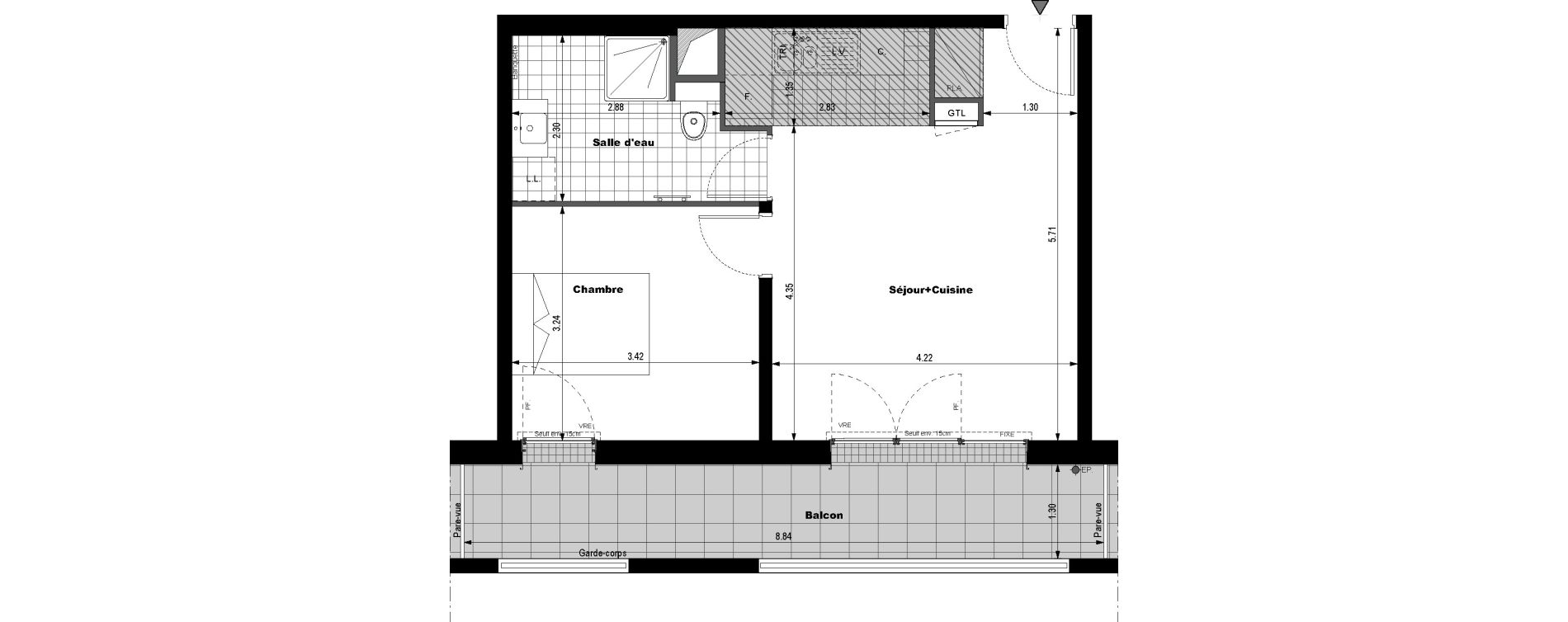 Appartement T2 de 42,45 m2 &agrave; Rueil-Malmaison L'arsenal