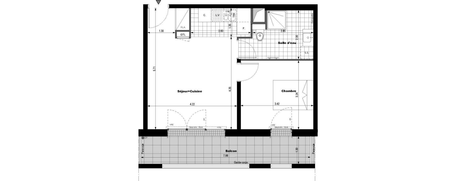 Appartement T2 de 42,45 m2 &agrave; Rueil-Malmaison L'arsenal