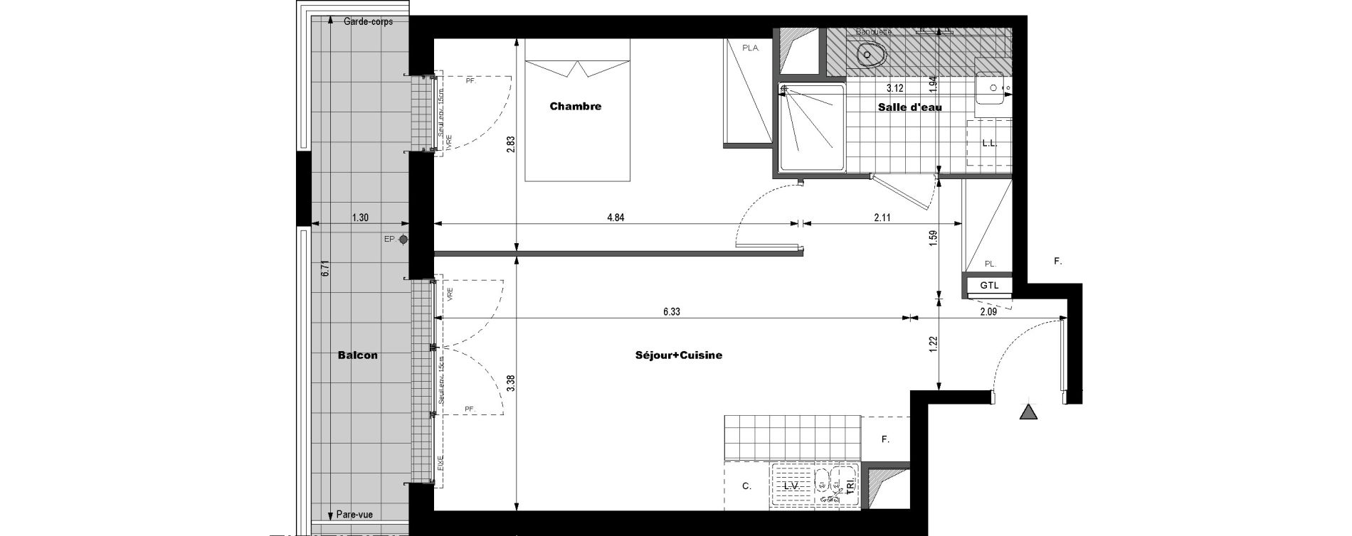 Appartement T2 de 45,49 m2 &agrave; Rueil-Malmaison L'arsenal