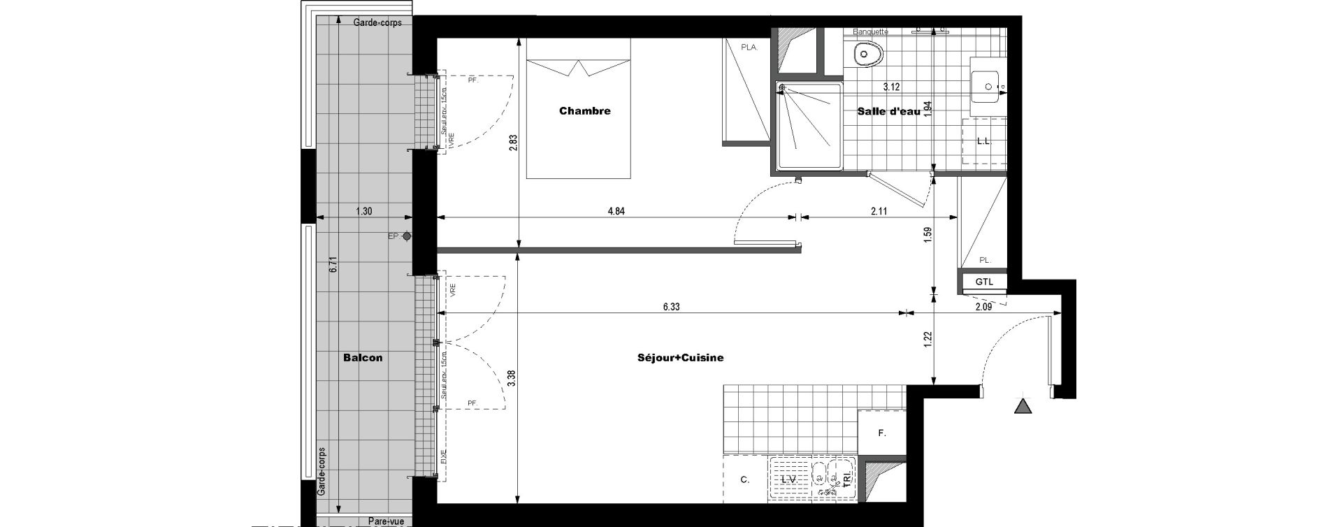 Appartement T2 de 45,49 m2 &agrave; Rueil-Malmaison L'arsenal