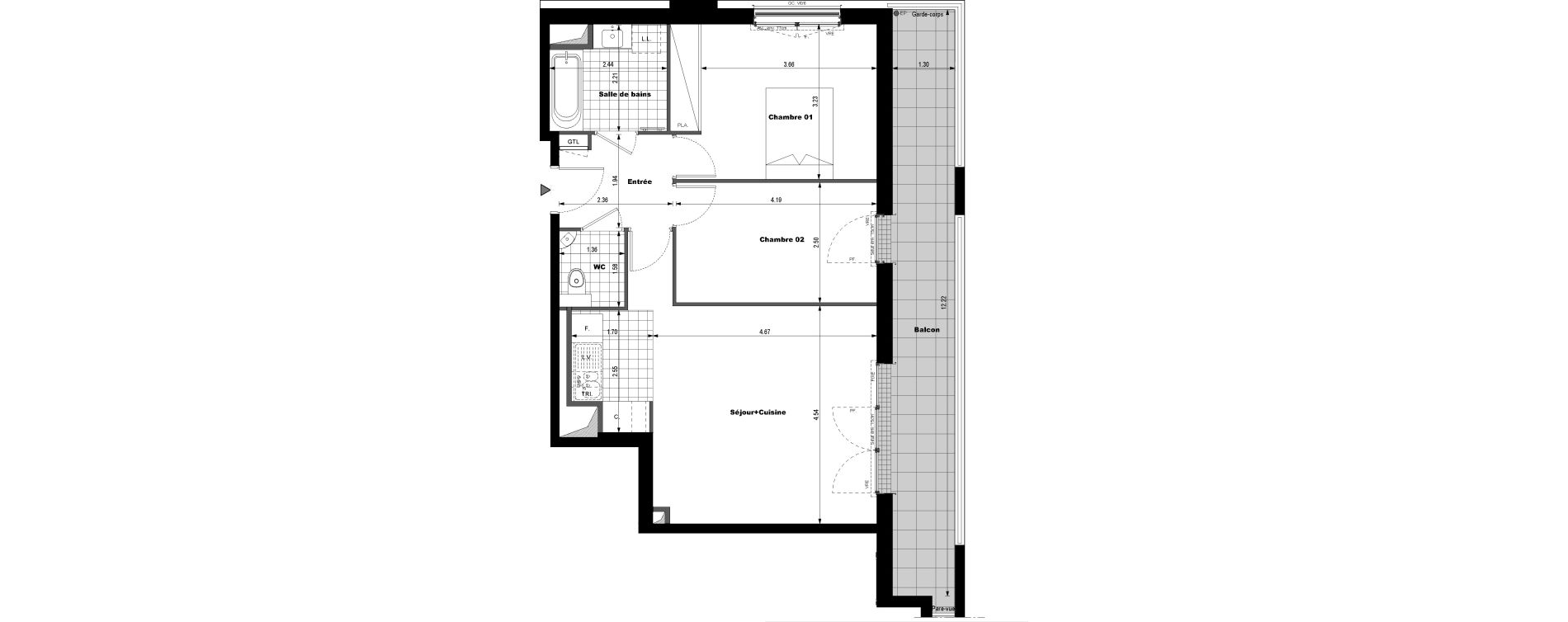 Appartement T3 de 62,14 m2 &agrave; Rueil-Malmaison L'arsenal