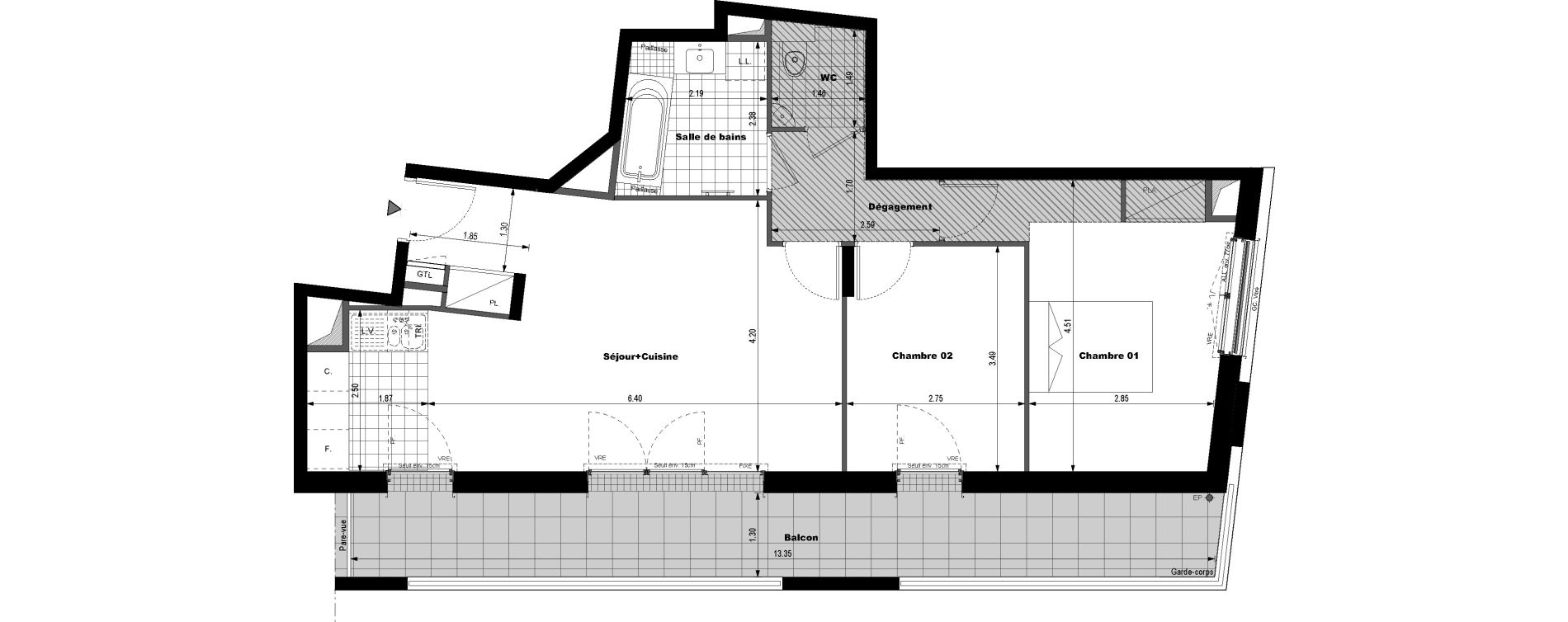 Appartement T3 de 65,79 m2 &agrave; Rueil-Malmaison L'arsenal
