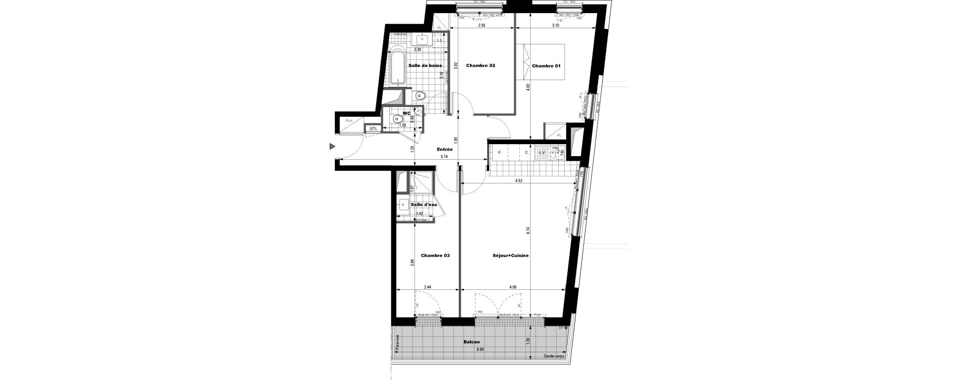 Appartement T4 de 83,61 m2 &agrave; Rueil-Malmaison L'arsenal