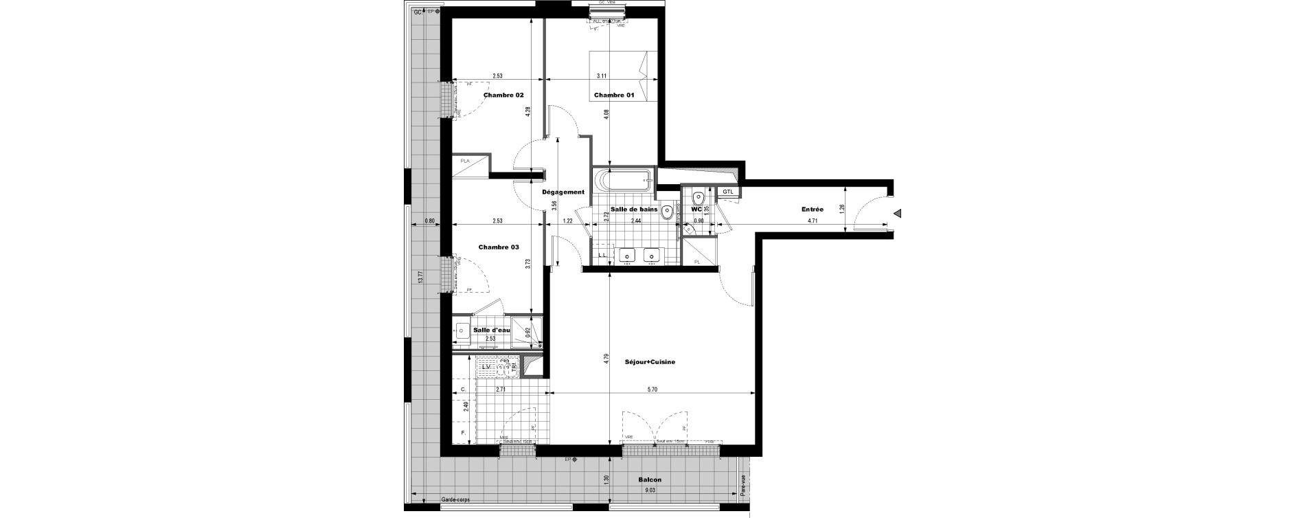 Appartement T4 de 86,94 m2 &agrave; Rueil-Malmaison L'arsenal