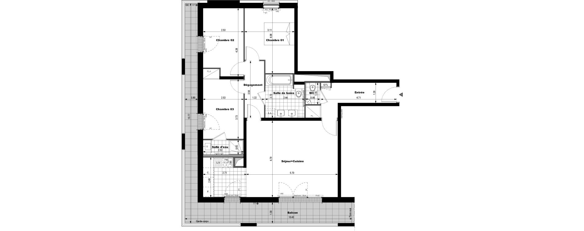 Appartement T4 de 86,96 m2 &agrave; Rueil-Malmaison L'arsenal