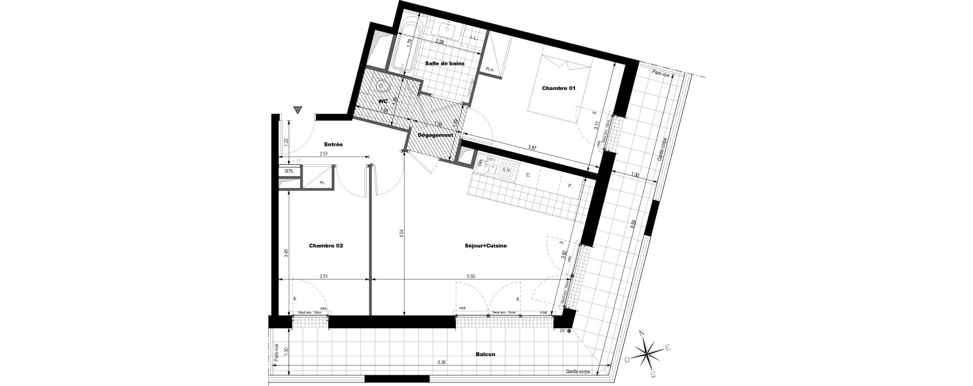 Appartement T3 de 59,17 m2 &agrave; Rueil-Malmaison L'arsenal